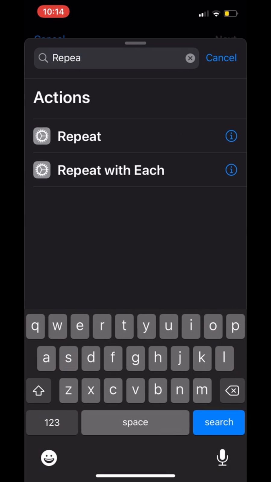 Choose “Add Action” from the menu.