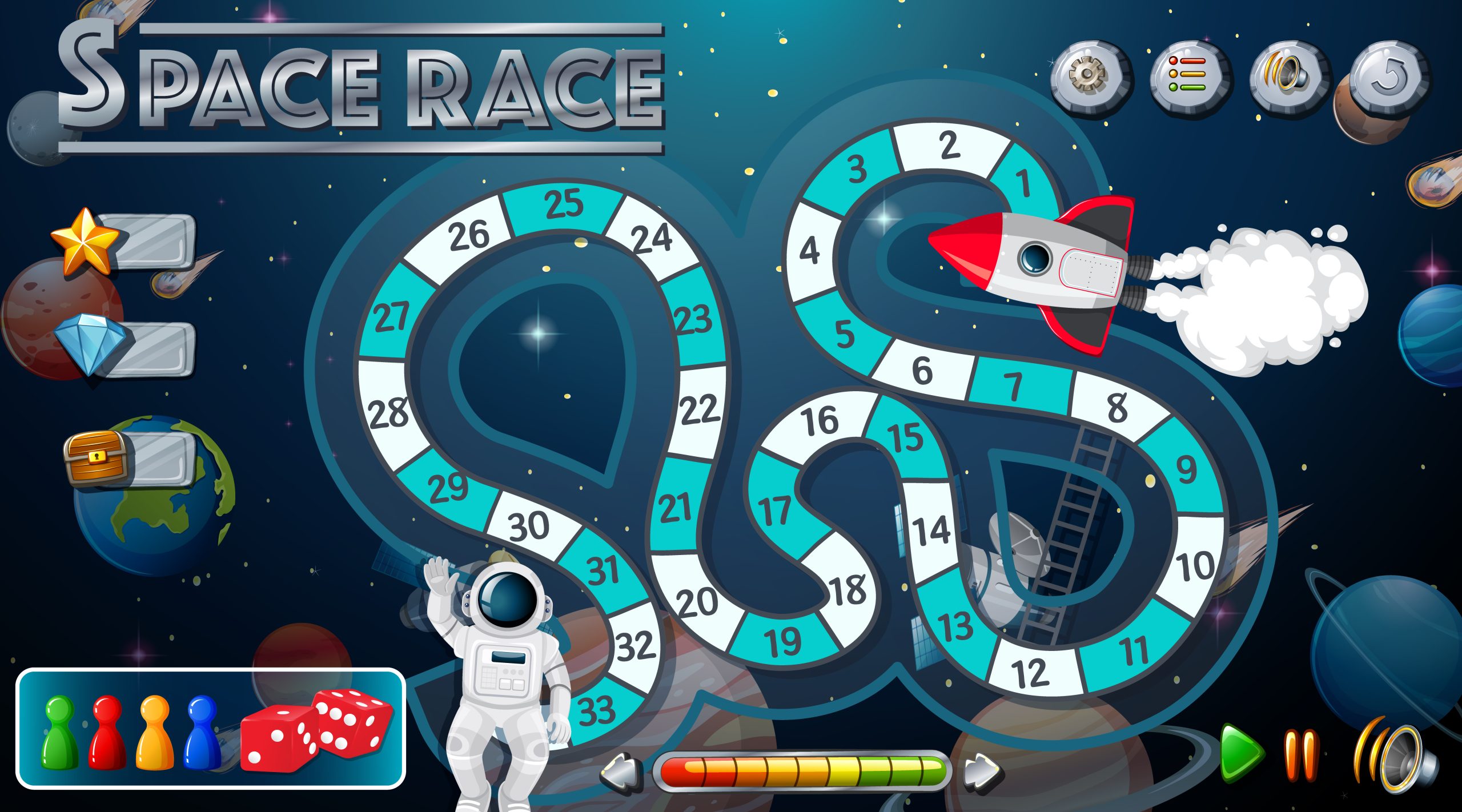 Snake and ladders game template with space theme illustration